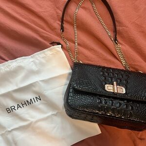 Brahmin Black Croc-Embossed Chain Shoulder Bag